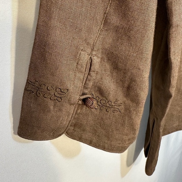 Chico’s Olive Green Tian 100% Linen Asian Art Jacket Blazer Coat Long Sleeve 2 - Picture 8 of 13